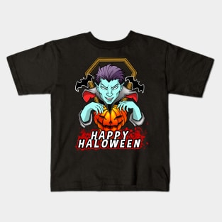 Spooky Vampire Cartoon Happy Halloween Kids T-Shirt